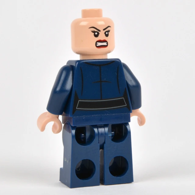 the lego man is wearing a blue outfit