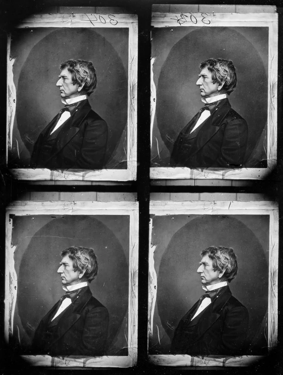 four portraits of a man in formal clothing