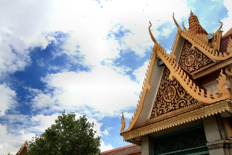 a close - up of an architectural structure under a cloudy sky