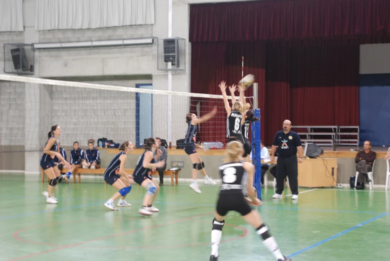 a volleyball player jumps for the ball while playing volleyball