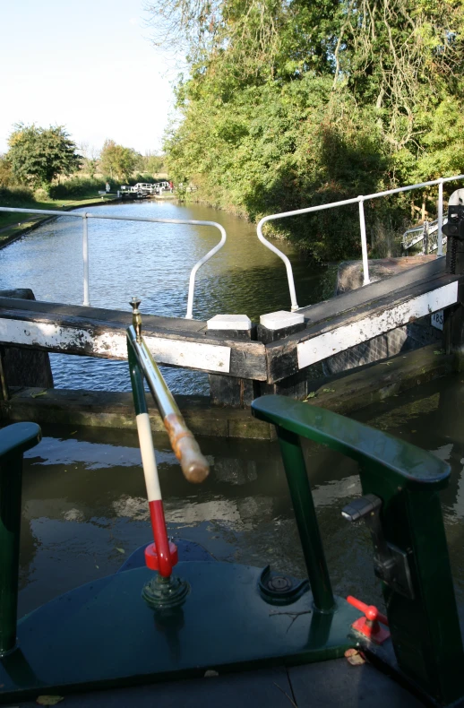 there is an object in the foreground as seen from a boat in the water