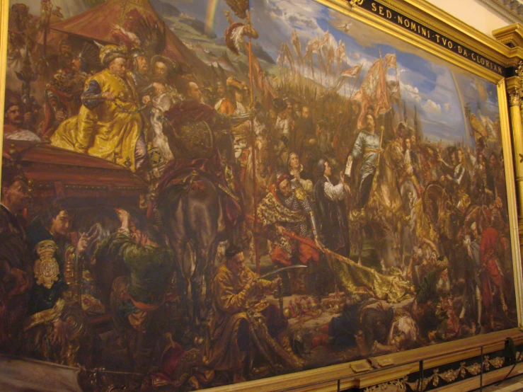 large painting depicting a group of people dressed up as soldiers