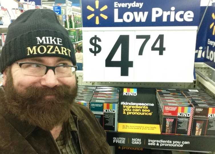 a man in a store is showing his money