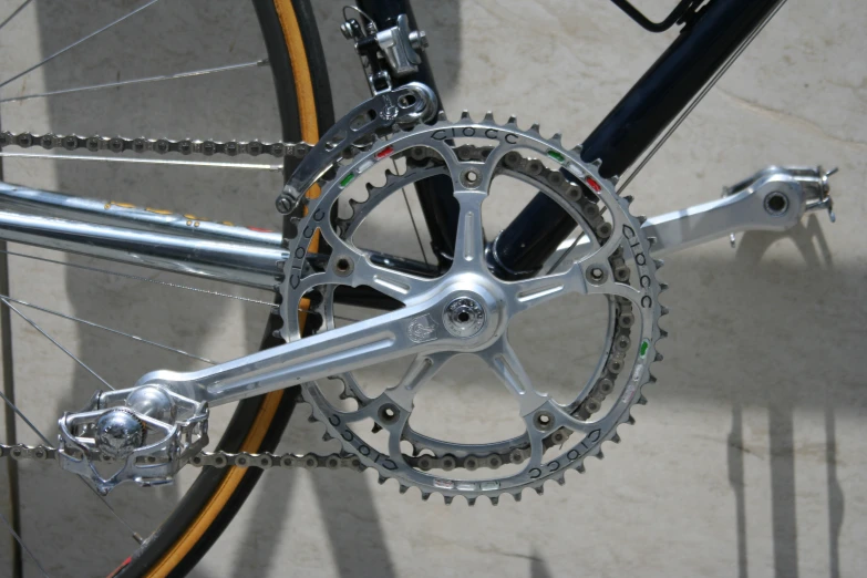 a close up view of a bicycle front wheel