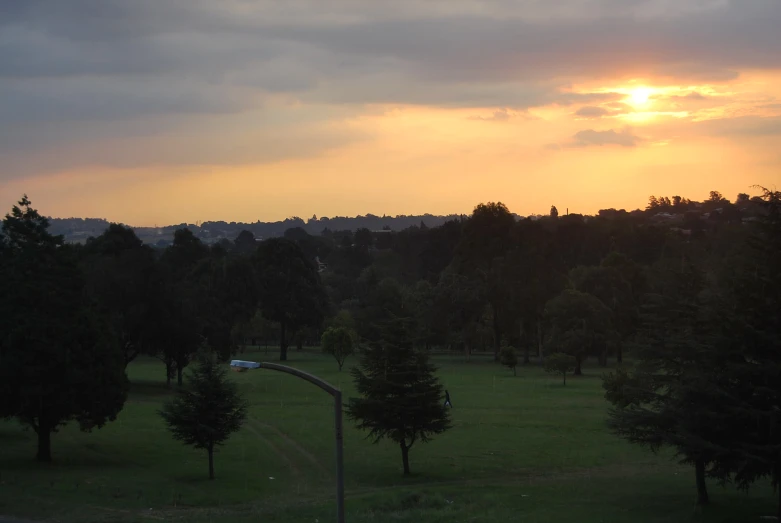 an overview s of a tree filled park and sky