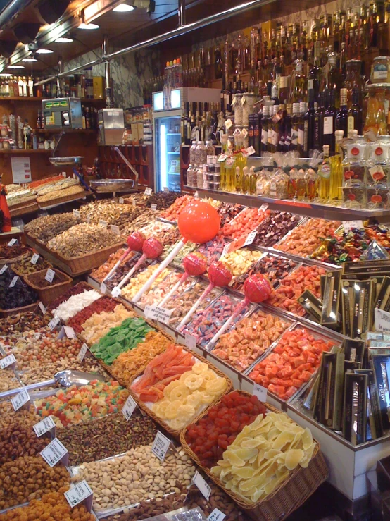 a grocery store has an array of different foods