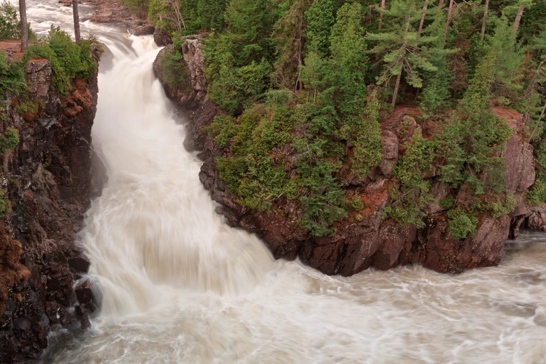 an aerial view of a river surrounded by trees