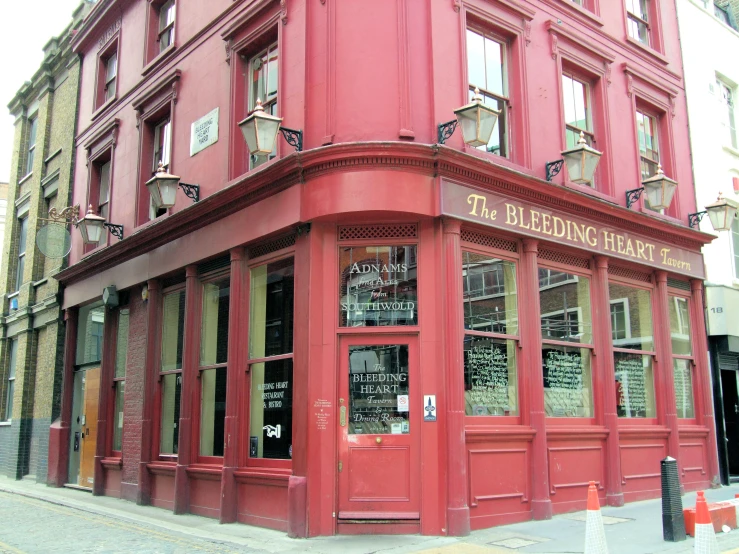 a red building with lots of windows