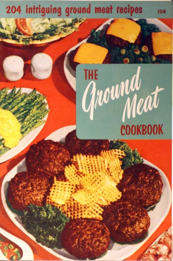 a cookbook with some meat patties on it