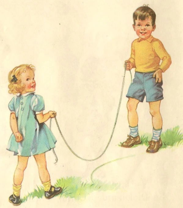 a  and boy on a leash