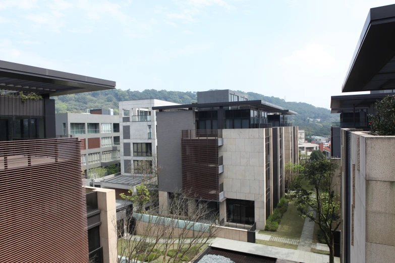 a view of a residential complex with several buildings