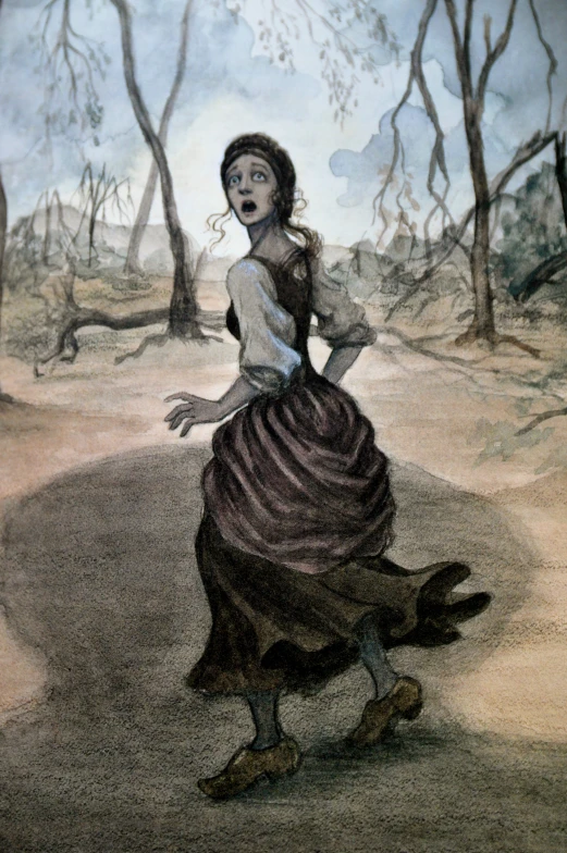a drawing of a woman in a dress is dancing
