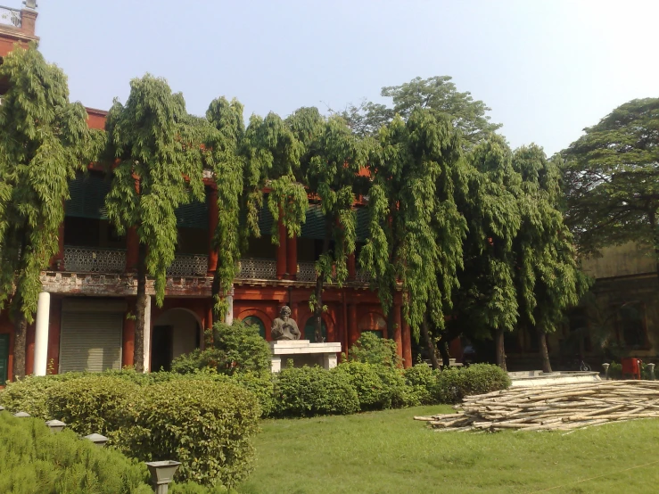 a building has ivy growing all over it