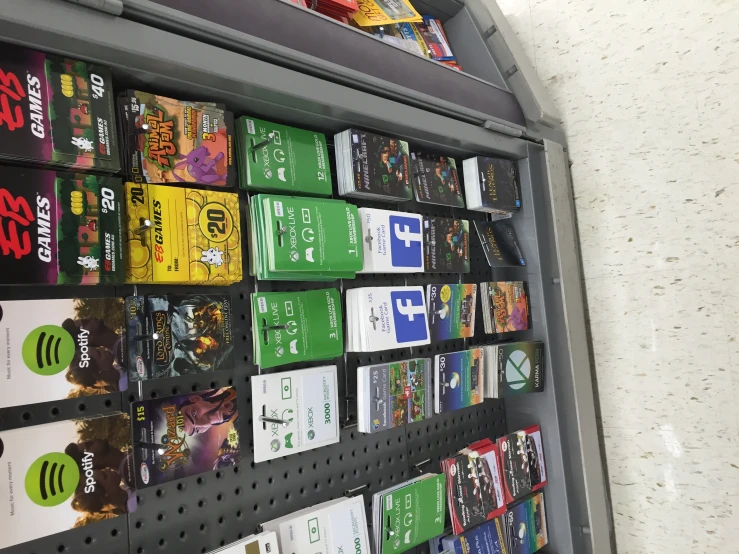 several games are on display at a store