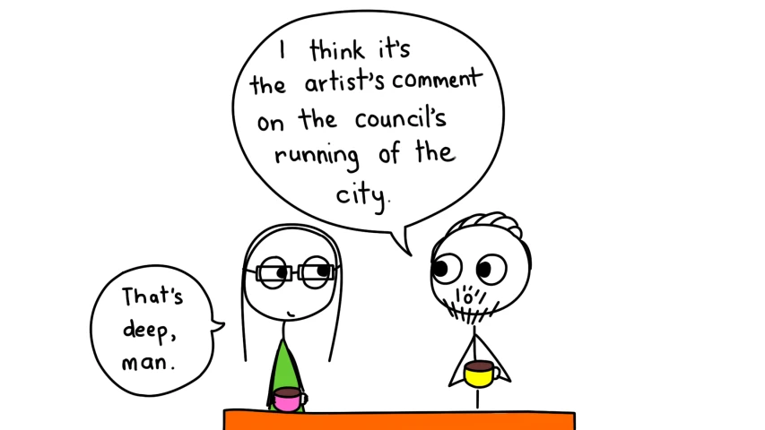 two cartoon characters talking about the city