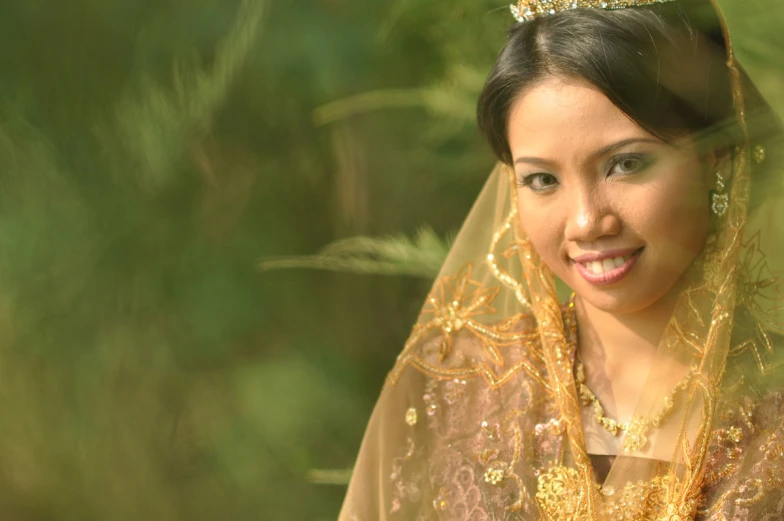 a woman wearing a veil and tiara smiling