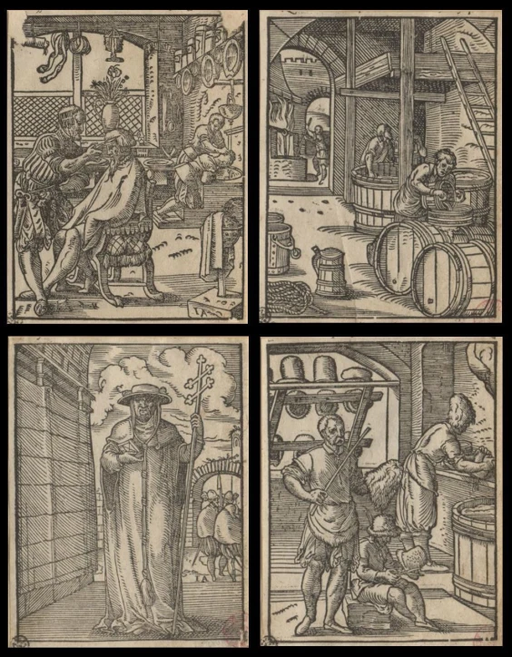 three panels show three different scenes from an old mcript