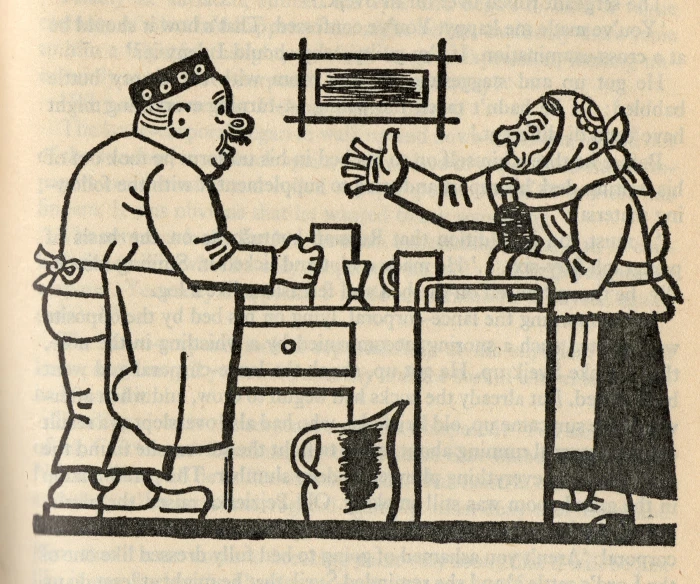 a cartoon drawing showing an elderly man giving a woman