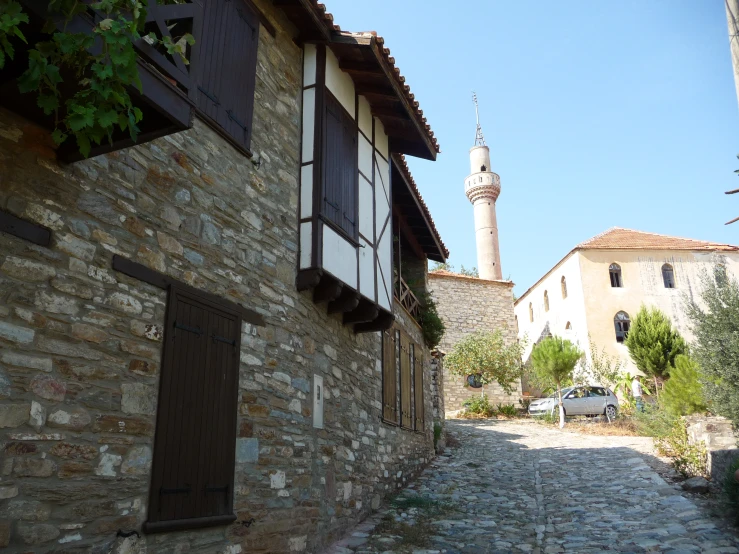 the street of an old european town is made of stone