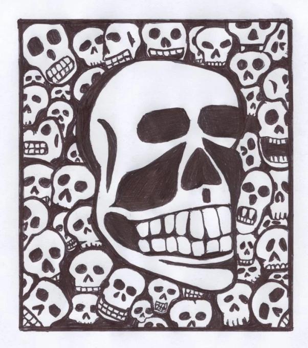 skulls on a square in black and white