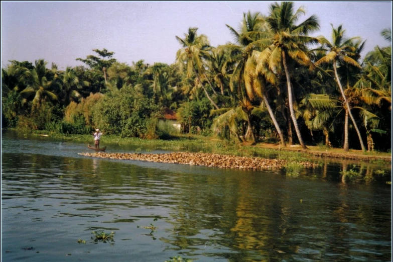 a person on a boat in the middle of a river