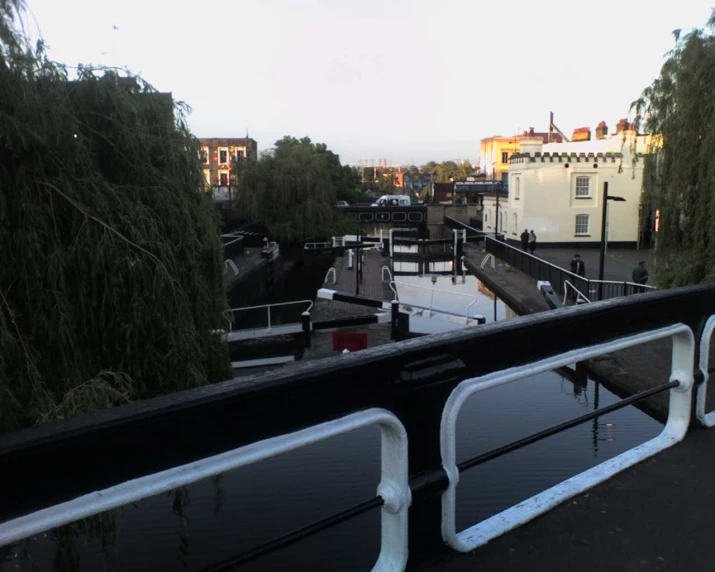 view of waterway from a building at dusk