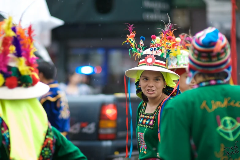 a woman wearing a costume and a hat