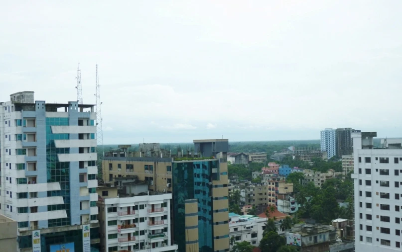 the top floors of buildings in a city