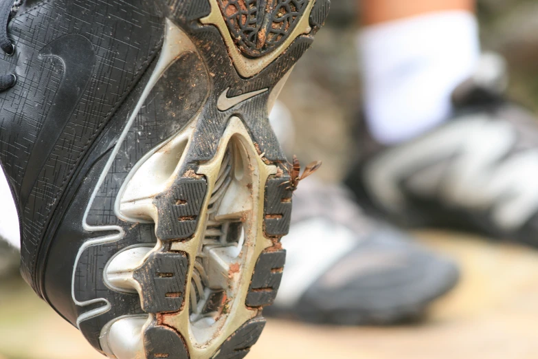 a worn shoe showing the inside view of it