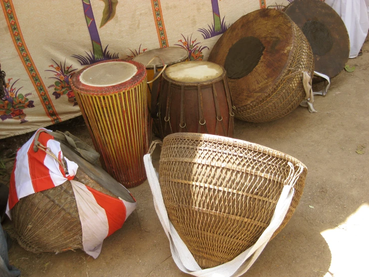 some baskets and a table in a room