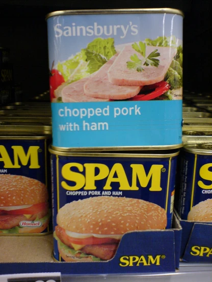 spam packaged sandwiches and soups are sitting in store