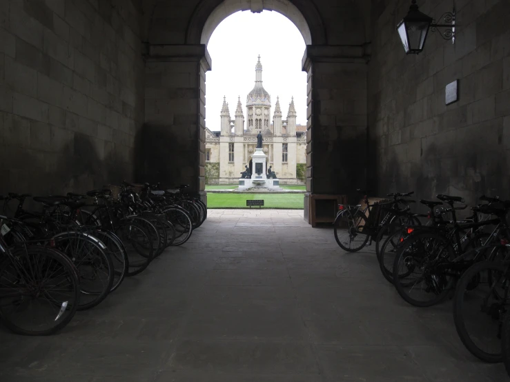 a number of bikes parked near one another