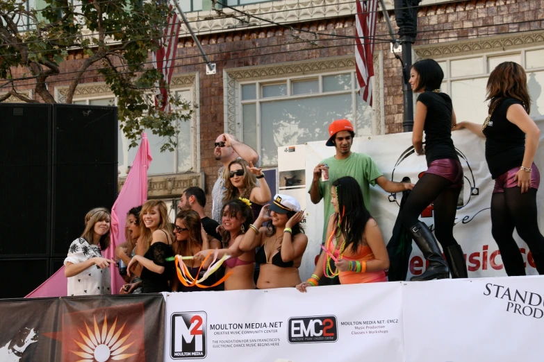 a group of people standing on top of a ramp