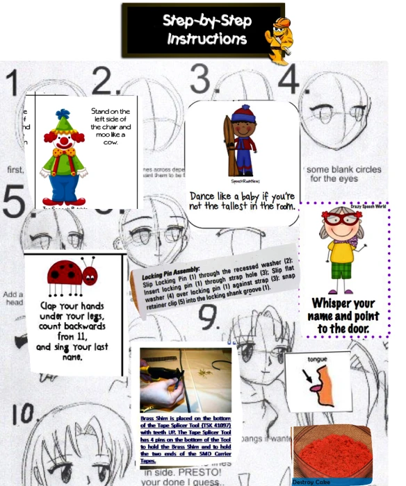 some instructions and pictures about a cartoon character