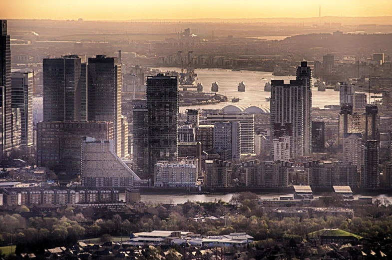 a city has many buildings on top and water