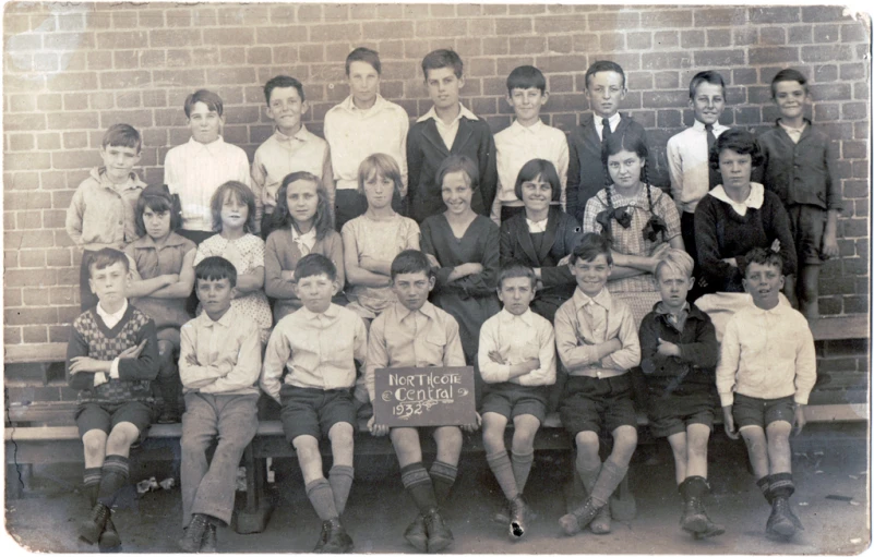 a group of s sitting next to each other on a bench