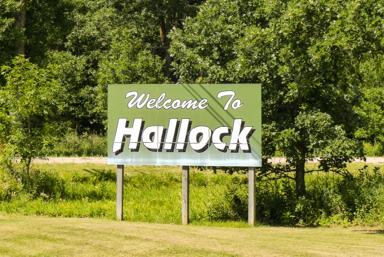 a large welcome sign sitting on the side of a road