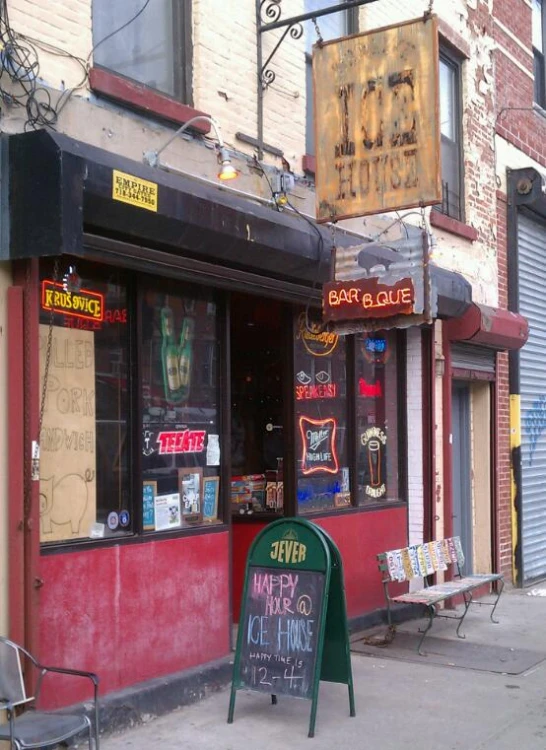 the sidewalk corner outside a fast food restaurant