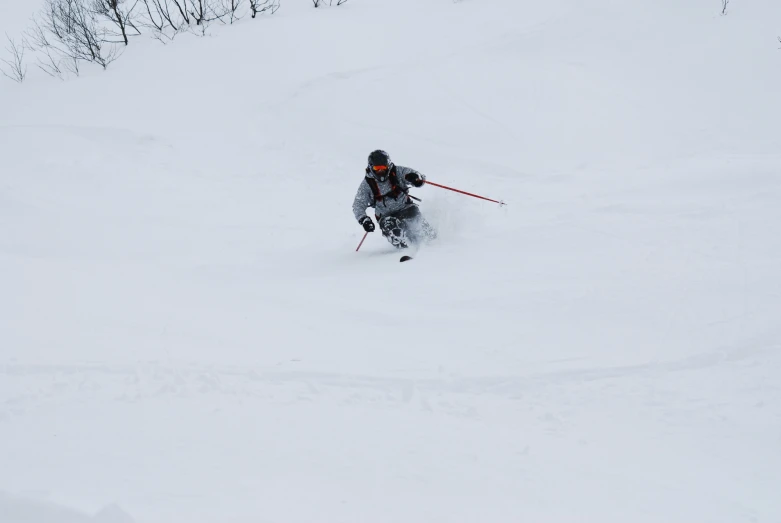 a skier that is skiing down a snow slope