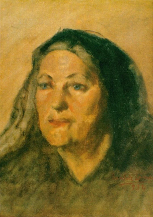 a painting of a woman with blue eyes and long hair