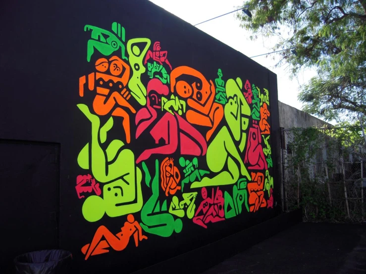 a graffitti style wall of different shapes