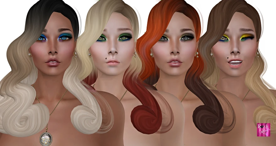 six different colored hair poses for the girl