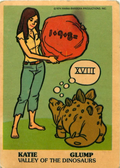 a poster shows a woman and a dinosaur looking at a bag of dino eggs