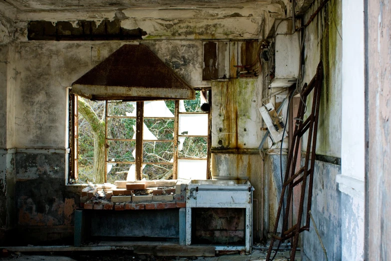 an old house showing the window with the shade removed