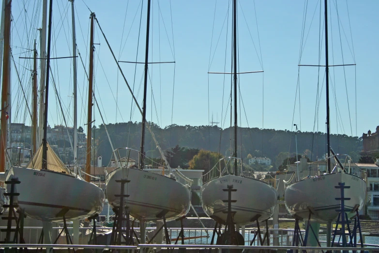 boats parked in the harbor on a sunny day