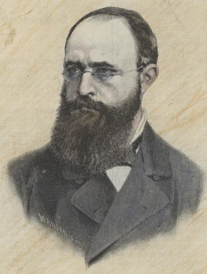 an engraving of a bearded man wearing a suit