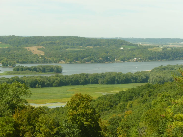 view over the valley and lake from above trees