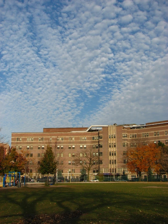 an empty public park next to a building