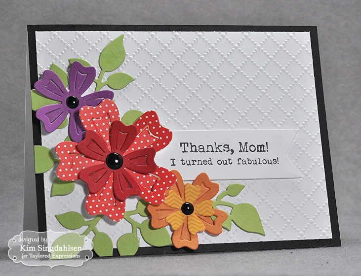 a thank card with a pink flower and green leaves