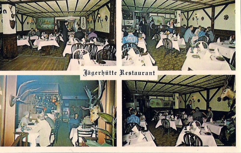 some sort of postcard depicting many different people at tables